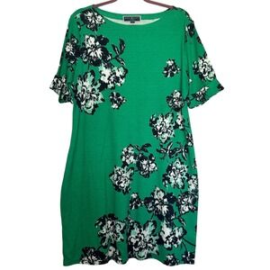Karen Scott Women's Petite XL Kelly Green Floral Short‎ Sleeve Cotton Poly